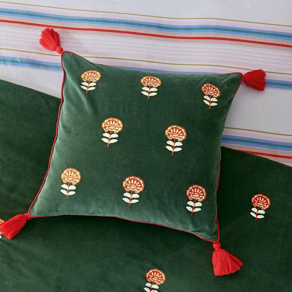 Golden Hour Cotton Cushion by Joules in Green